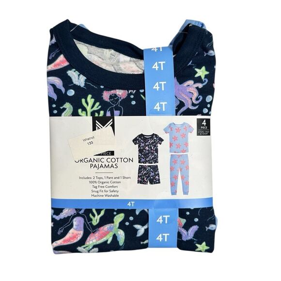 NWT Members Mark Girls Blue 2 Cotton Pajama Sets Sea Creatures & Stars - Size 4T - Picture 1 of 8